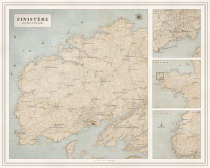 Carte gravée : Finistère, avec Brest et Porspoder