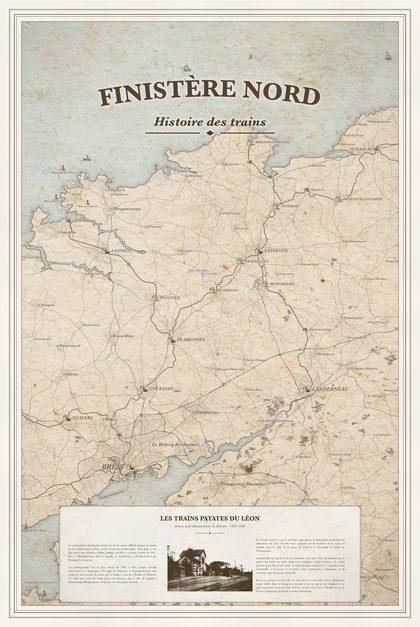 Carte gravée : Finistère Nord, Histoire des trains