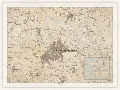 Carte gravée : Lesneven, la ville et sa campagne